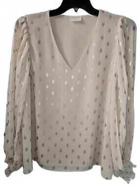 Allie Rose Sheer Long Sleeve Blouse with Metallic Polka Dots Size L